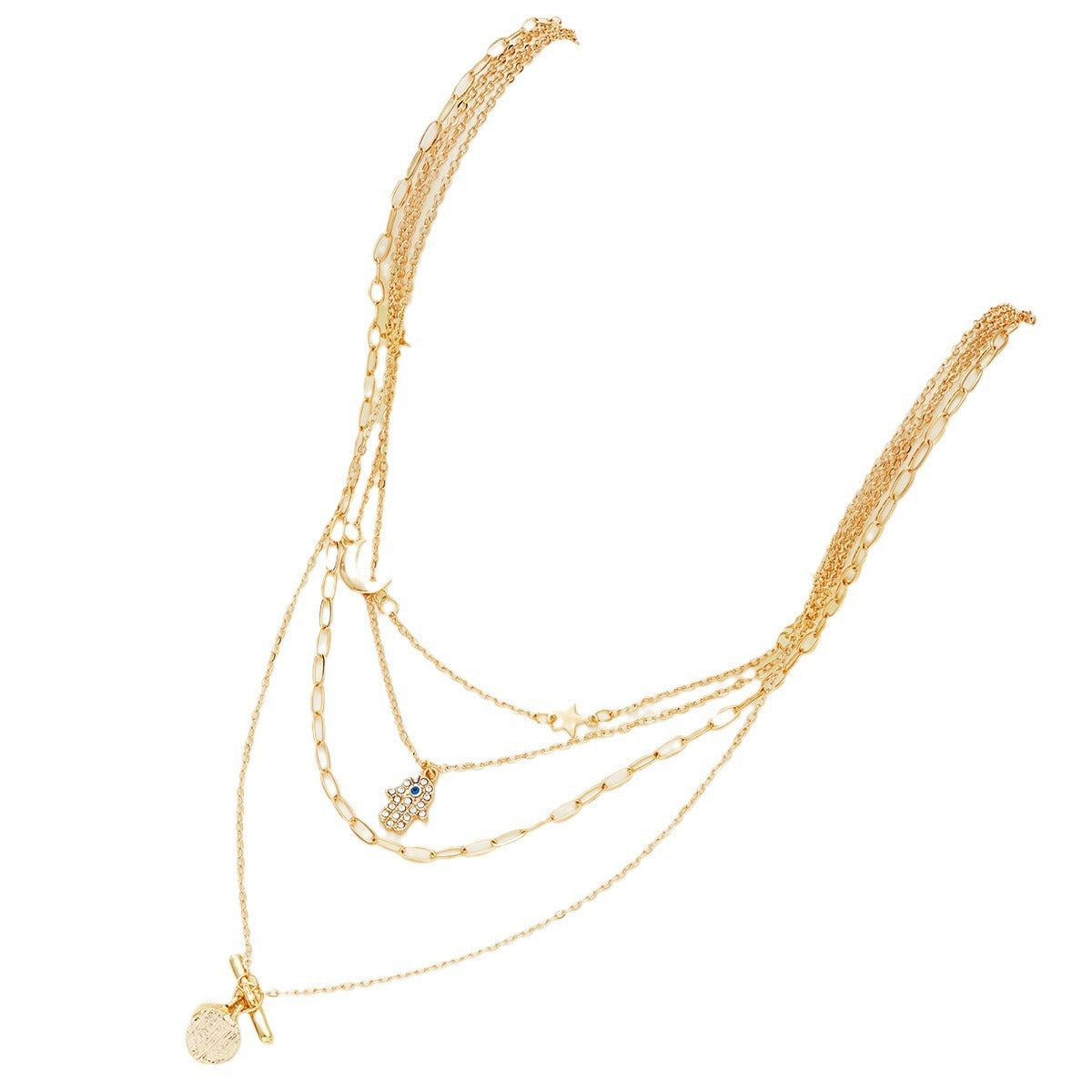 Retro Creative Palm Star Moon Necklace Fashion Personality Female Necklace